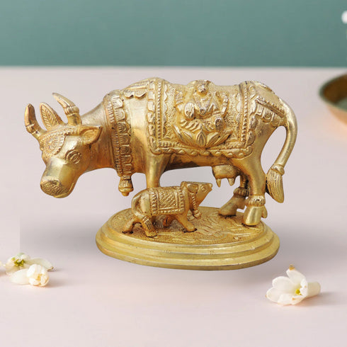 Brass Cow With Base Statue 0.8Kg